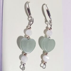 NWT 925 solid sterling silver DANGLE EARRINGS JADE Quartz Heart GIFT FOR HER 2…